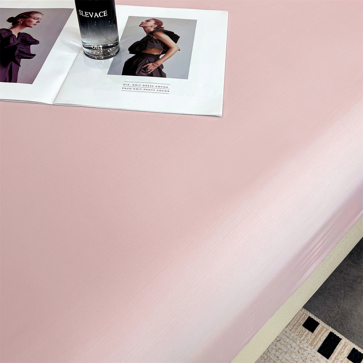 91家纺网 家纺一手货源 找家纺 慕木家纺 2026新款A类纯色印花慕丝棉床笠系列（抽空压缩可供跨境）（提供买家秀） 少女粉