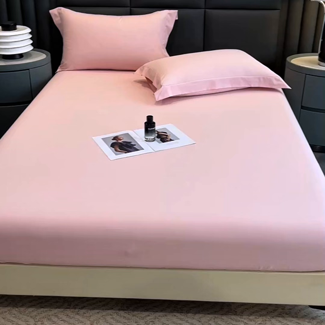 91家纺网 家纺一手货源 找家纺 慕木家纺 2026新款A类纯色印花慕丝棉床笠系列（抽空压缩可供跨境）（提供买家秀） 少女粉