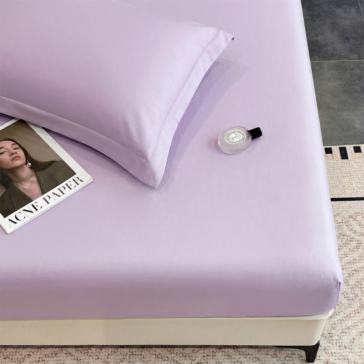 慕木家纺 2026新款A类纯色印花慕丝棉床笠系列（抽空压缩可供跨境）（提供买家秀） 香薰紫