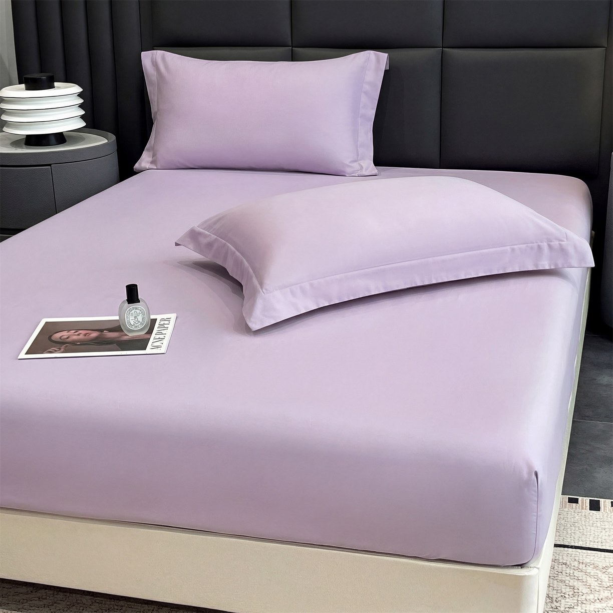 91家纺网 家纺一手货源 找家纺 慕木家纺 2026新款A类纯色印花慕丝棉床笠系列（抽空压缩可供跨境）（提供买家秀） 香薰紫