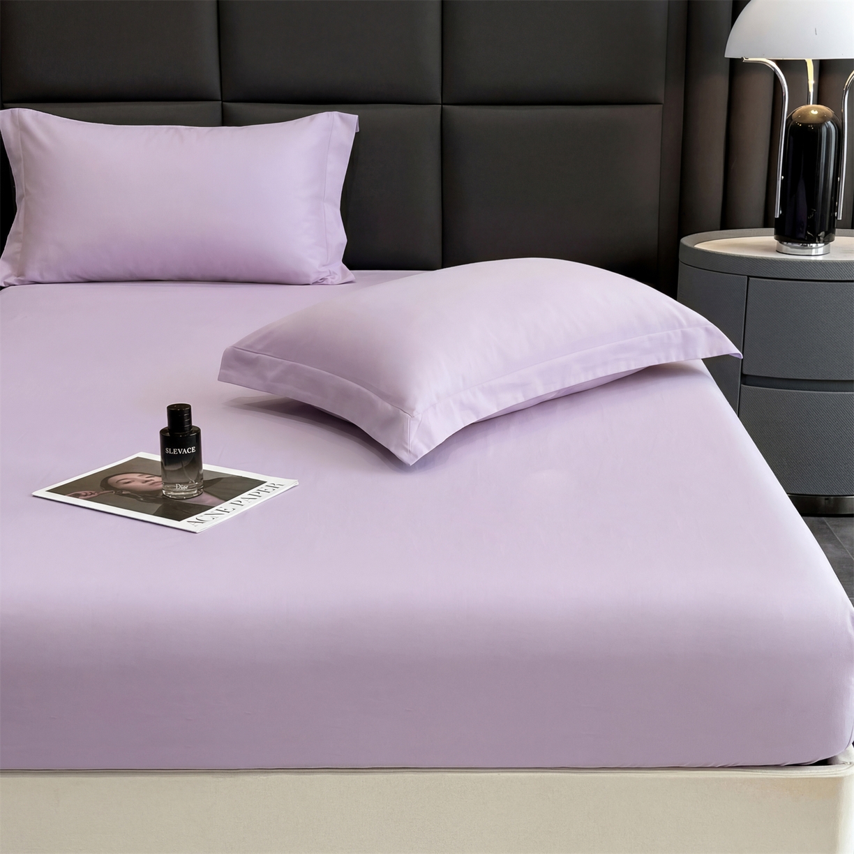 91家纺网 家纺一手货源 找家纺 慕木家纺 2026新款A类纯色印花慕丝棉床笠系列（抽空压缩可供跨境）（提供买家秀） 香薰紫