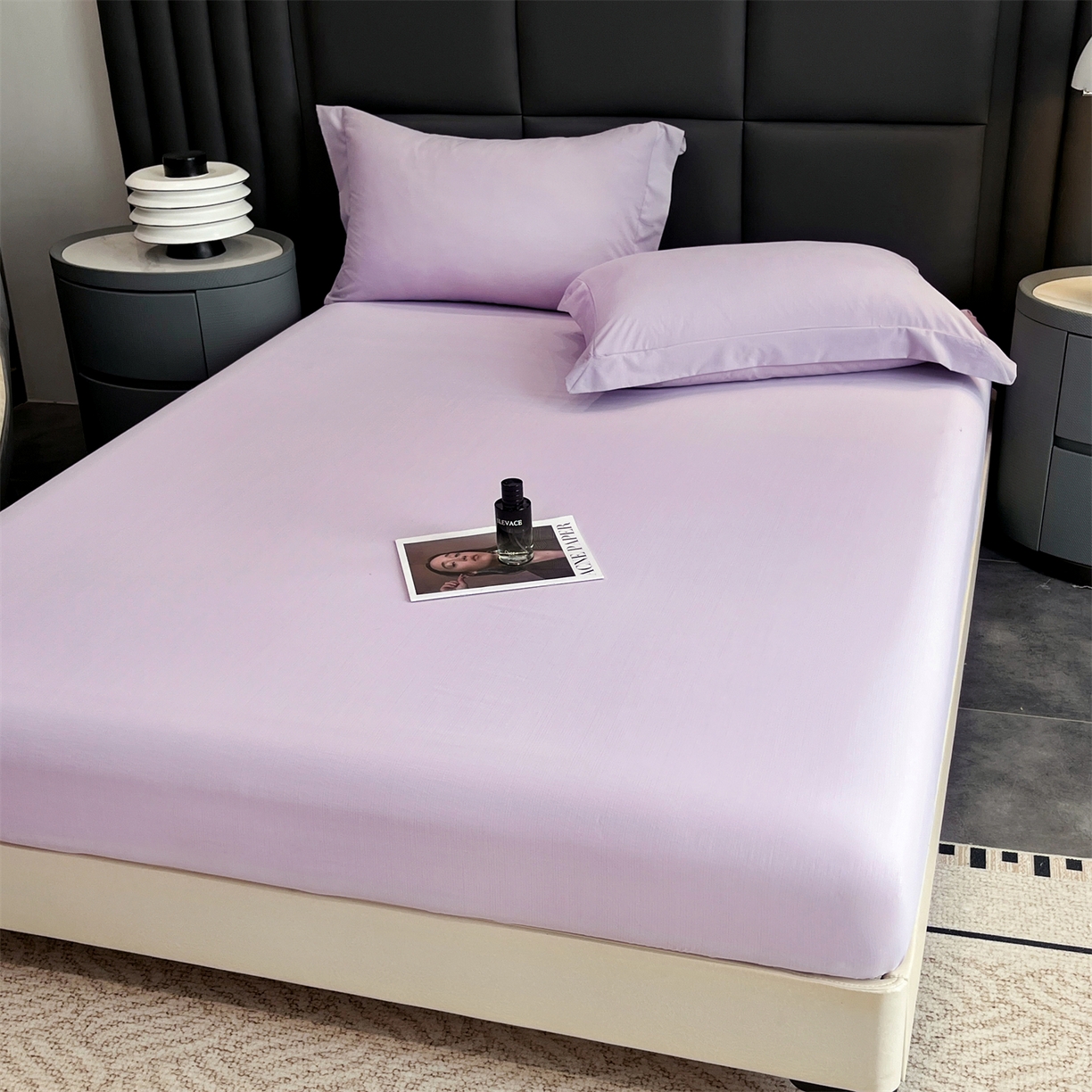 91家纺网 家纺一手货源 找家纺 慕木家纺 2026新款A类纯色印花慕丝棉床笠系列（抽空压缩可供跨境）（提供买家秀） 香薰紫