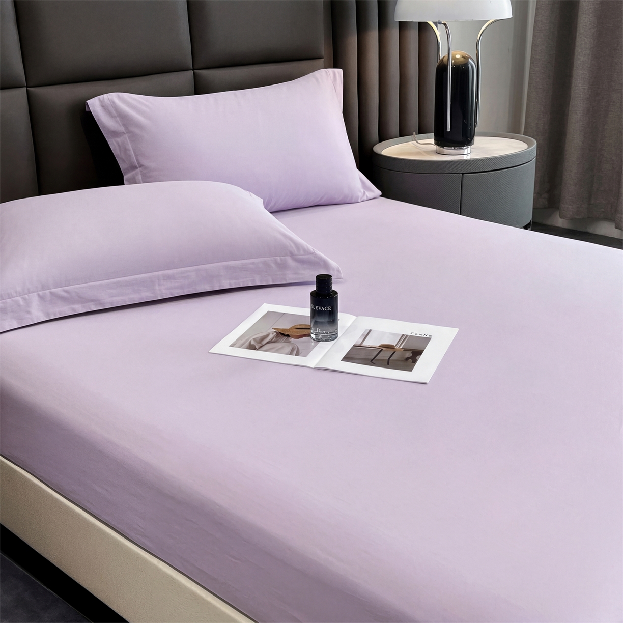 91家纺网 家纺一手货源 找家纺 慕木家纺 2026新款A类纯色印花慕丝棉床笠系列（抽空压缩可供跨境）（提供买家秀） 香薰紫