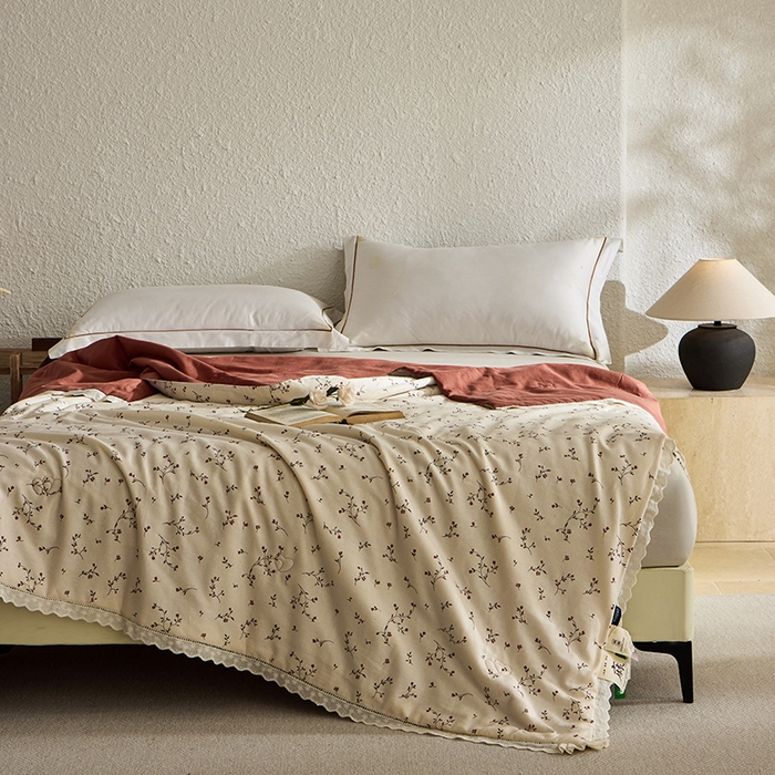 91家纺网 家纺一手货源 找家纺 蜜柚 2026新款麻本纪韩版复古雨露棉麻夏被夏凉被空调被 虞美人