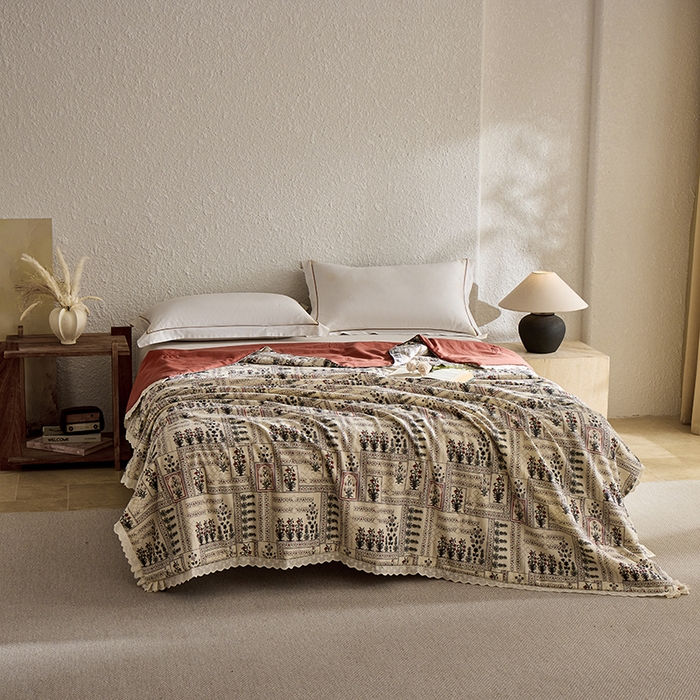 91家纺网 家纺一手货源 找家纺 蜜柚 2026新款麻本纪韩版复古雨露棉麻夏被夏凉被空调被 幸运草