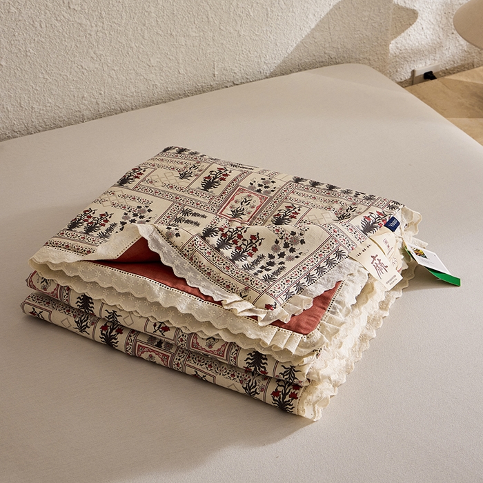 91家纺网 家纺一手货源 找家纺 蜜柚 2026新款麻本纪韩版复古雨露棉麻夏被夏凉被空调被 幸运草