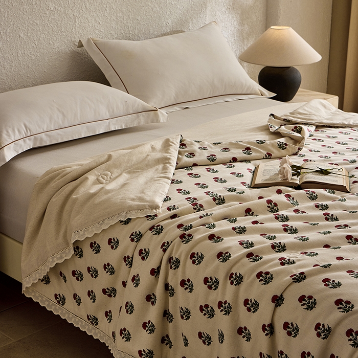 蜜柚 2026新款麻本纪韩版复古雨露棉麻夏被夏凉被空调被 国风花