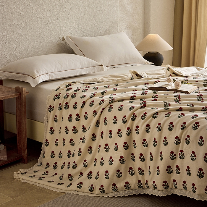 91家纺网 家纺一手货源 找家纺 蜜柚 2026新款麻本纪韩版复古雨露棉麻夏被夏凉被空调被 国风花