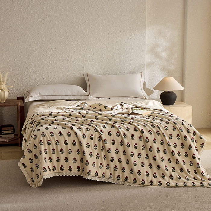 91家纺网 家纺一手货源 找家纺 蜜柚 2026新款麻本纪韩版复古雨露棉麻夏被夏凉被空调被 国风花