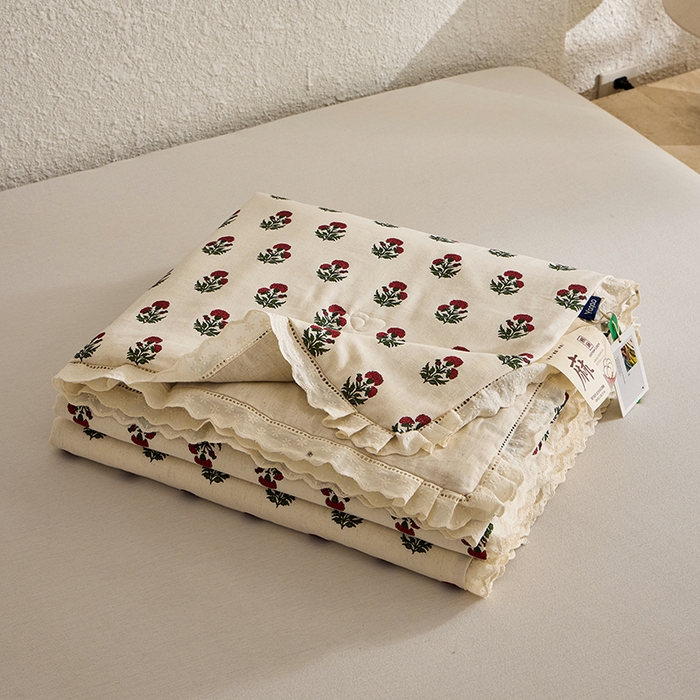 91家纺网 家纺一手货源 找家纺 蜜柚 2026新款麻本纪韩版复古雨露棉麻夏被夏凉被空调被 国风花