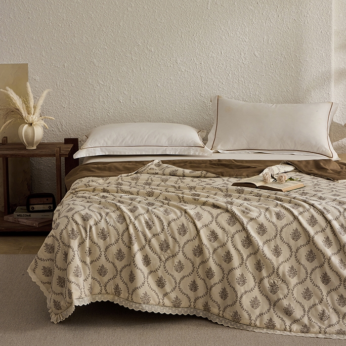 91家纺网 家纺一手货源 找家纺 蜜柚 2026新款麻本纪韩版复古雨露棉麻夏被夏凉被空调被 倾城