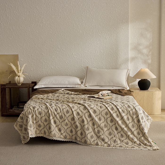 91家纺网 家纺一手货源 找家纺 蜜柚 2026新款麻本纪韩版复古雨露棉麻夏被夏凉被空调被 倾城