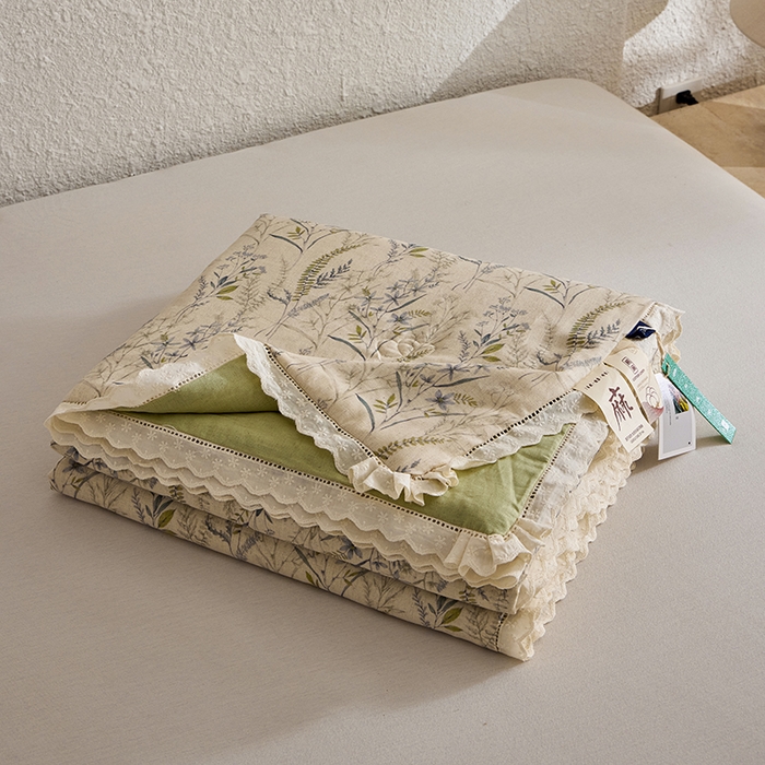 91家纺网 家纺一手货源 找家纺 蜜柚 2026新款麻本纪韩版复古雨露棉麻夏被夏凉被空调被 竹青绿