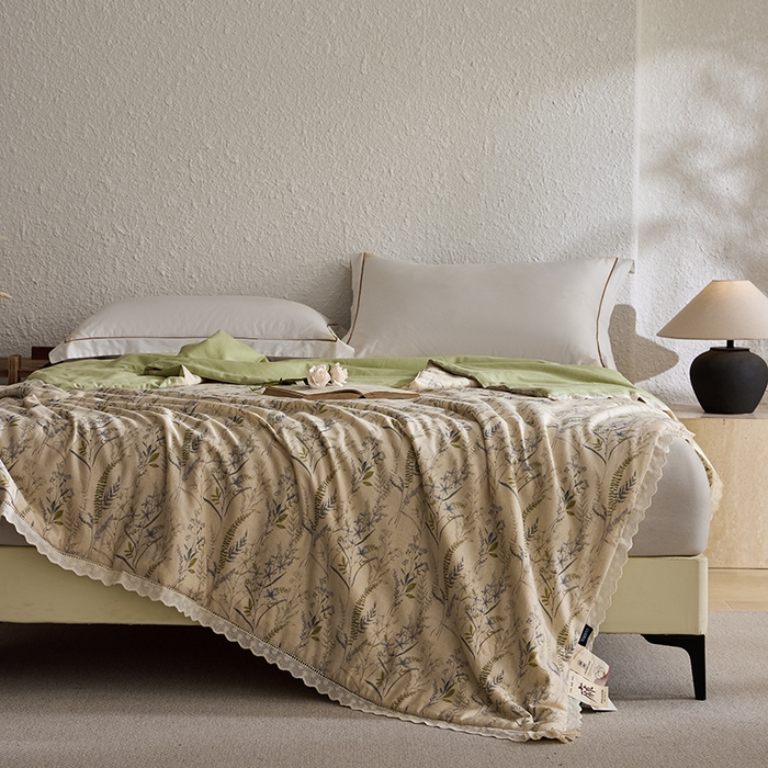 91家纺网 家纺一手货源 找家纺 蜜柚 2026新款麻本纪韩版复古雨露棉麻夏被夏凉被空调被 竹青绿