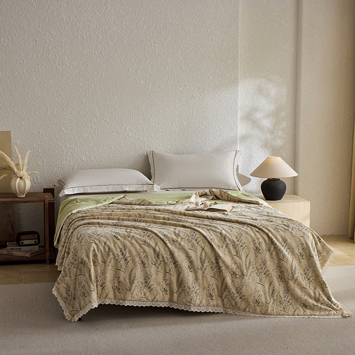 91家纺网 家纺一手货源 找家纺 蜜柚 2026新款麻本纪韩版复古雨露棉麻夏被夏凉被空调被 竹青绿