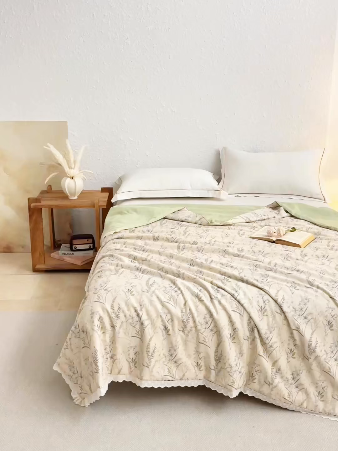 91家纺网 家纺一手货源 找家纺 蜜柚 2026新款麻本纪韩版复古雨露棉麻夏被夏凉被空调被 竹青绿