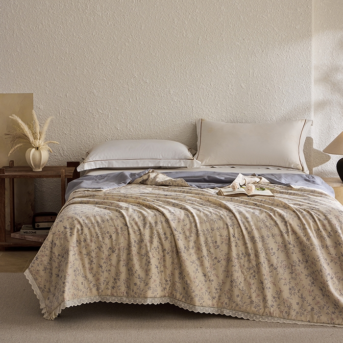 91家纺网 家纺一手货源 找家纺 蜜柚 2026新款麻本纪韩版复古雨露棉麻夏被夏凉被空调被 风信紫