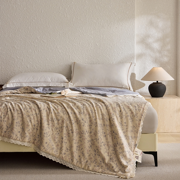 91家纺网 家纺一手货源 找家纺 蜜柚 2026新款麻本纪韩版复古雨露棉麻夏被夏凉被空调被 风信紫