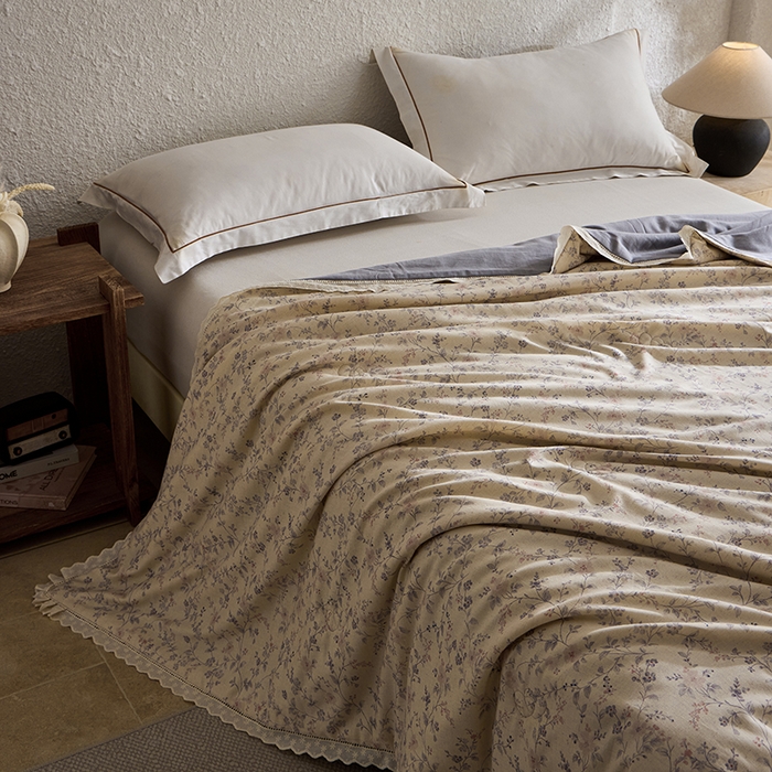 91家纺网 家纺一手货源 找家纺 蜜柚 2026新款麻本纪韩版复古雨露棉麻夏被夏凉被空调被 风信紫