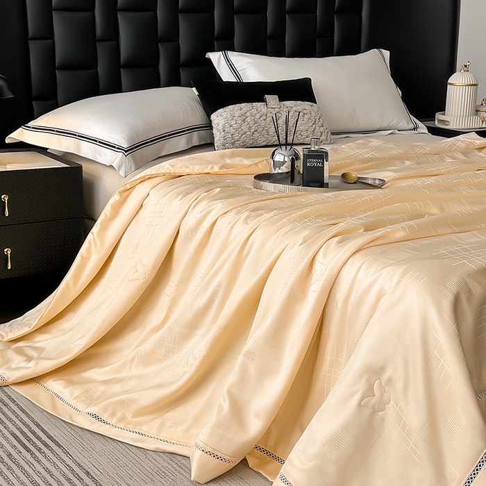 91家纺网 家纺一手货源 找家纺 蜜柚 2026新款卡伦50s莱赛尔天丝提花夏被夏凉被空调被 卡伦金