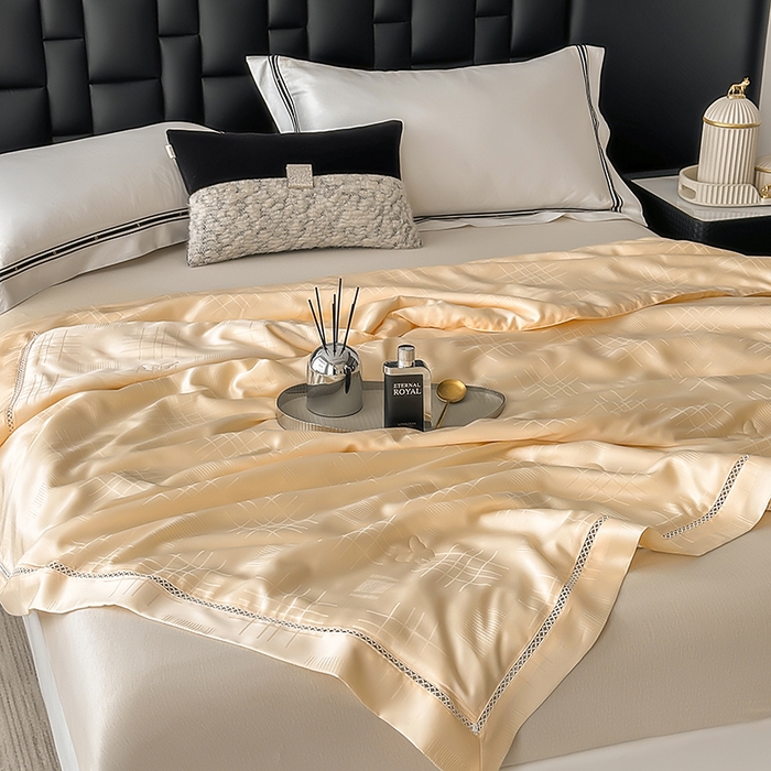 91家纺网 家纺一手货源 找家纺 蜜柚 2026新款卡伦50s莱赛尔天丝提花夏被夏凉被空调被 卡伦金