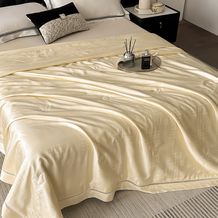 91家纺网 家纺一手货源 找家纺 蜜柚 2026新款卡伦50s莱赛尔天丝提花夏被夏凉被空调被 卡伦米