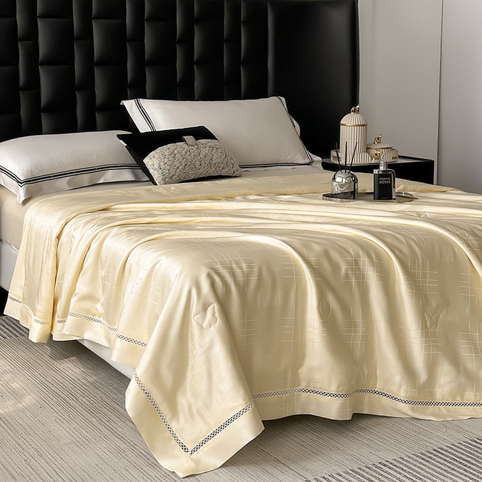 91家纺网 家纺一手货源 找家纺 蜜柚 2026新款卡伦50s莱赛尔天丝提花夏被夏凉被空调被 卡伦米