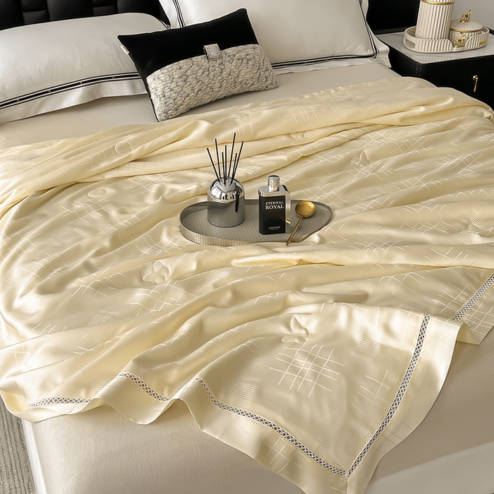 91家纺网 家纺一手货源 找家纺 蜜柚 2026新款卡伦50s莱赛尔天丝提花夏被夏凉被空调被 卡伦米