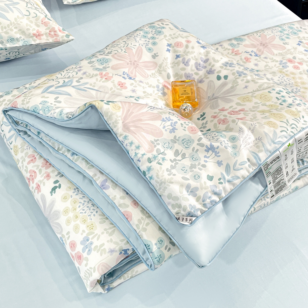 91家纺网 家纺一手货源 找家纺 （总）尊妙被业 2026春夏新款莱赛尔天丝夏被蚕蛹蛋白夏被夏凉被空调被四件套-印花款