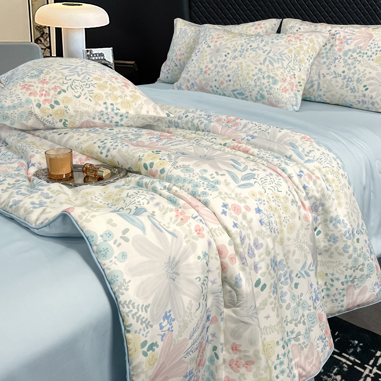 91家纺网 家纺一手货源 找家纺 （总）尊妙被业 2026春夏新款莱赛尔天丝夏被蚕蛹蛋白夏被夏凉被空调被四件套-印花款