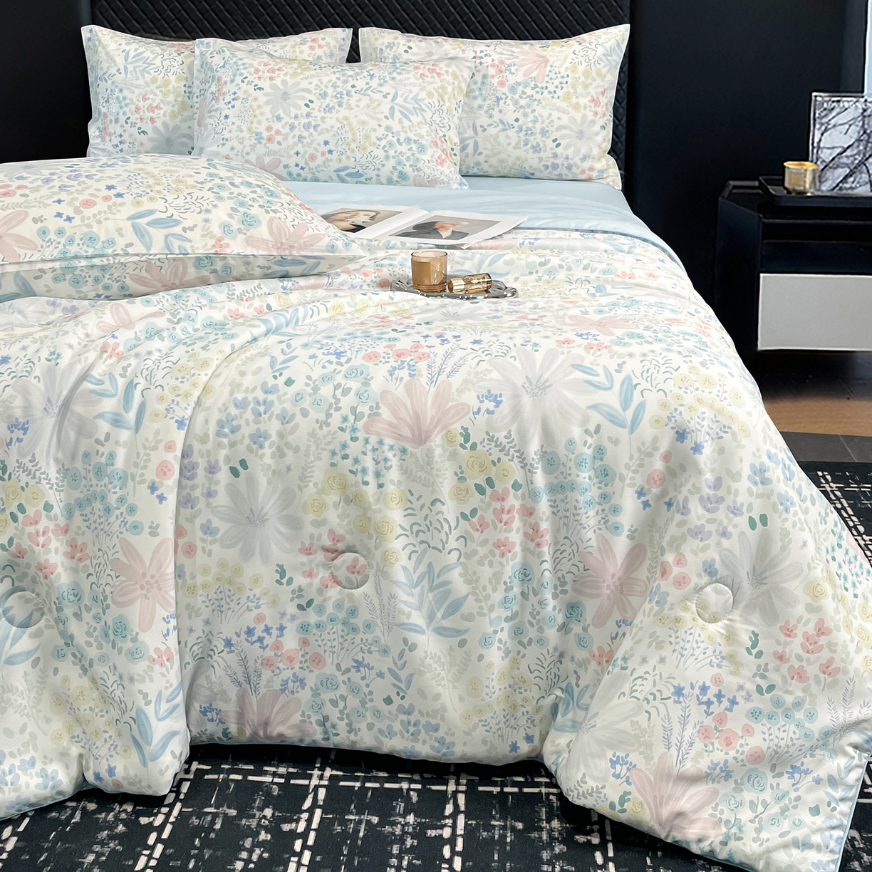 91家纺网 家纺一手货源 找家纺 （总）尊妙被业 2026春夏新款莱赛尔天丝夏被蚕蛹蛋白夏被夏凉被空调被四件套-印花款