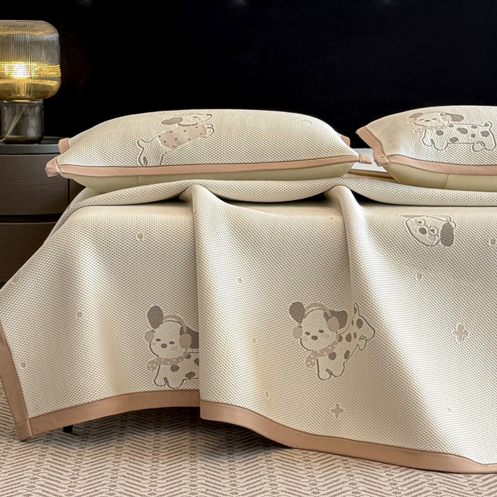 91家纺网 家纺一手货源 找家纺 喜梦缘家纺 2026新款复合中分子PE100%聚乙烯乙纶色织提花凉感软凉席席子 腊肠狗