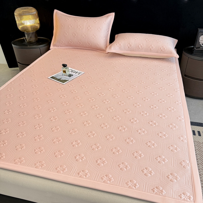 91家纺网 家纺一手货源 找家纺 喜梦缘家纺 2026新款复合中分子PE100%聚乙烯乙纶色织提花凉感软凉席席子 四叶草-粉