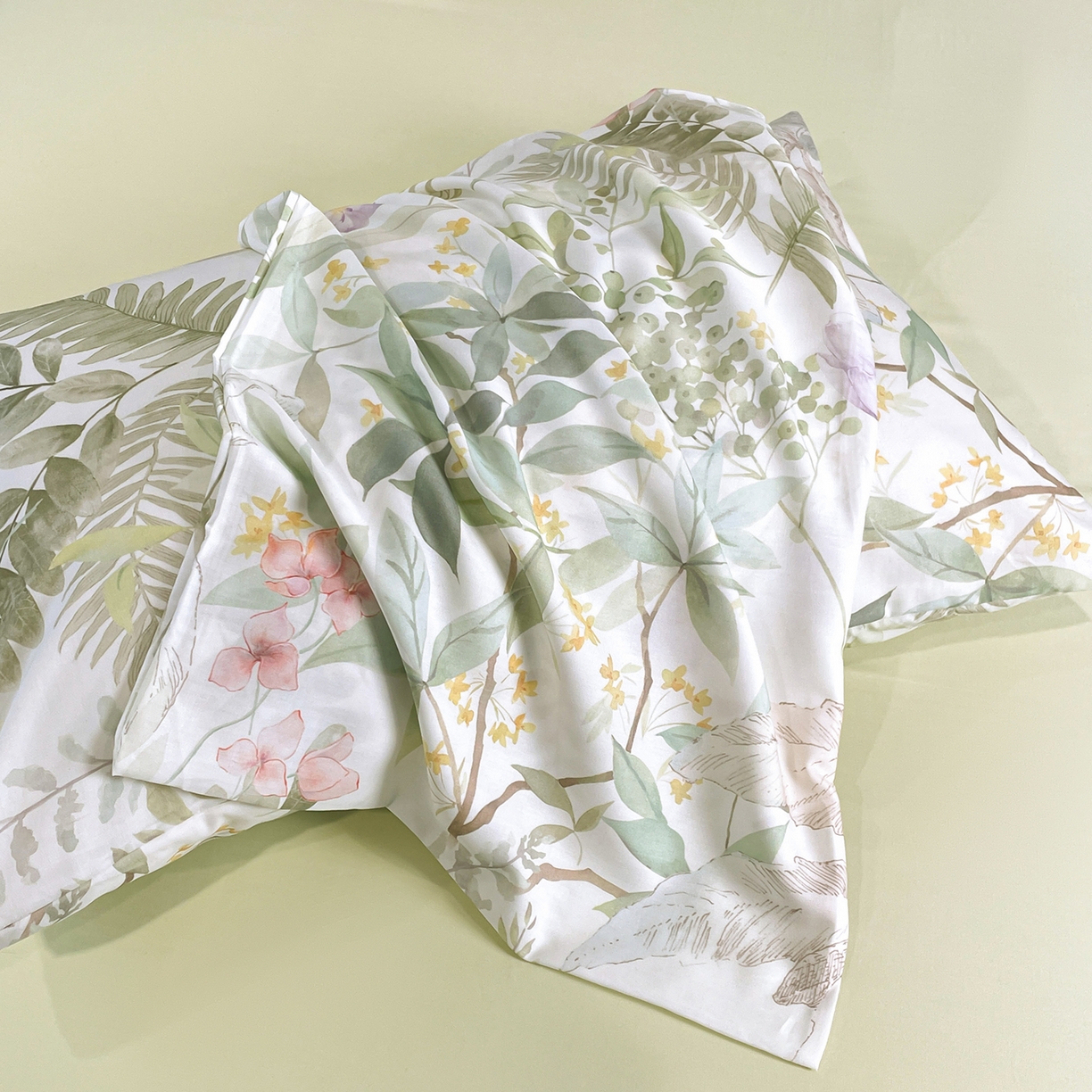 91家纺网 家纺一手货源 找家纺 尊妙被业 2026春夏新款莱赛尔天丝夏被蚕蛹蛋白夏被夏凉被空调被四件套-印花款 蔓行-绿