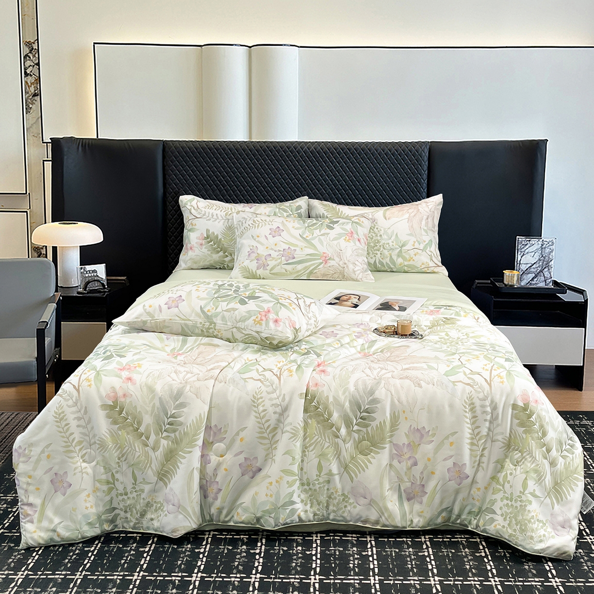 91家纺网 家纺一手货源 找家纺 尊妙被业 2026春夏新款莱赛尔天丝夏被蚕蛹蛋白夏被夏凉被空调被四件套-印花款 蔓行-绿