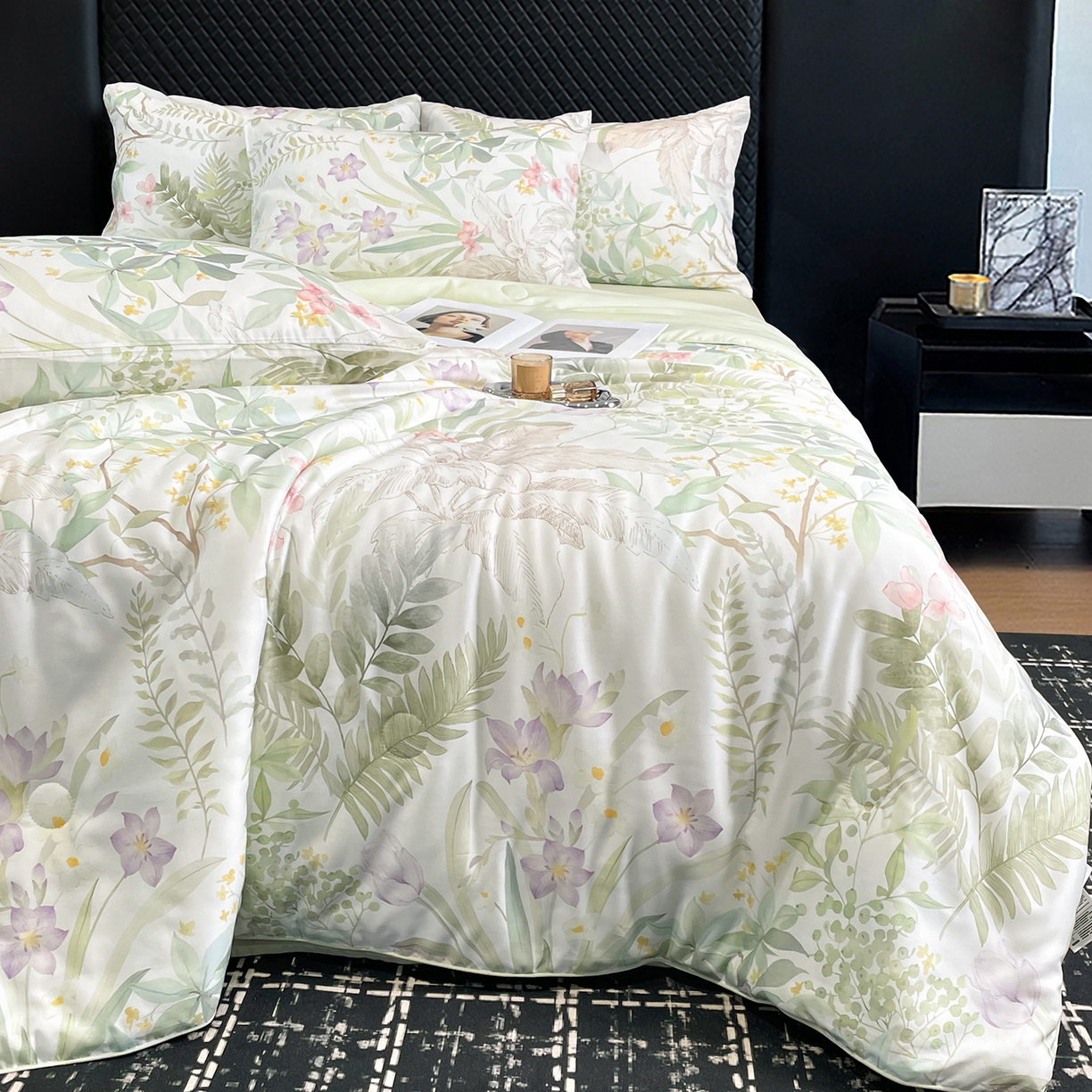 91家纺网 家纺一手货源 找家纺 尊妙被业 2026春夏新款莱赛尔天丝夏被蚕蛹蛋白夏被夏凉被空调被四件套-印花款 蔓行-绿