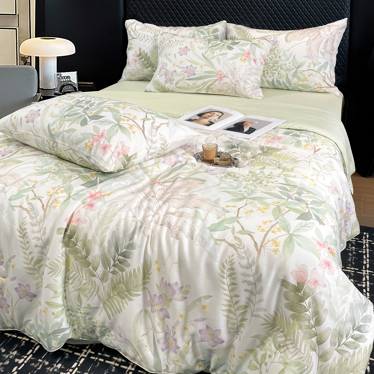 91家纺网 家纺一手货源 找家纺 尊妙被业 2026春夏新款莱赛尔天丝夏被蚕蛹蛋白夏被夏凉被空调被四件套-印花款 蔓行-绿