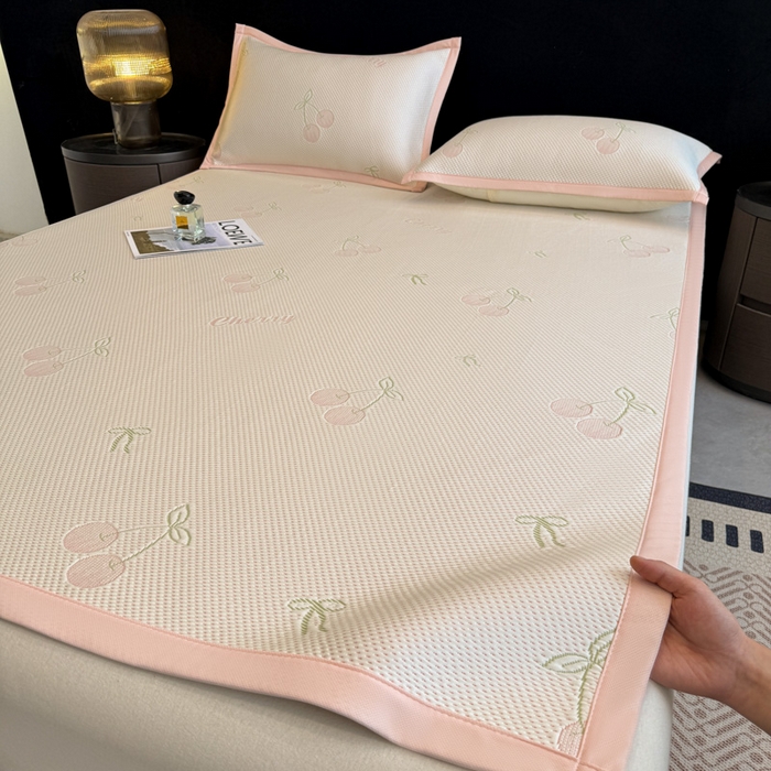 91家纺网 家纺一手货源 找家纺 喜梦缘家纺 2026新款复合中分子PE100%聚乙烯乙纶色织提花凉感软凉席席子 樱桃