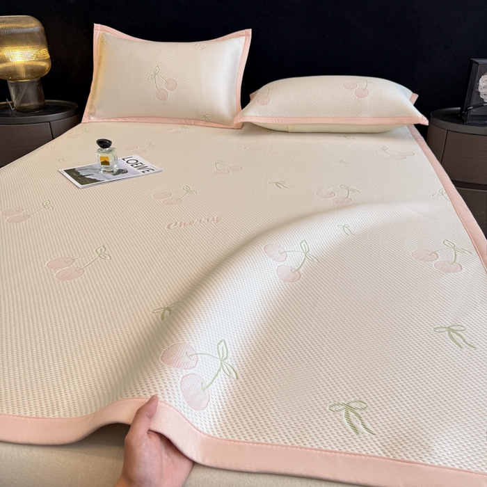 91家纺网 家纺一手货源 找家纺 喜梦缘家纺 2026新款复合中分子PE100%聚乙烯乙纶色织提花凉感软凉席席子 樱桃