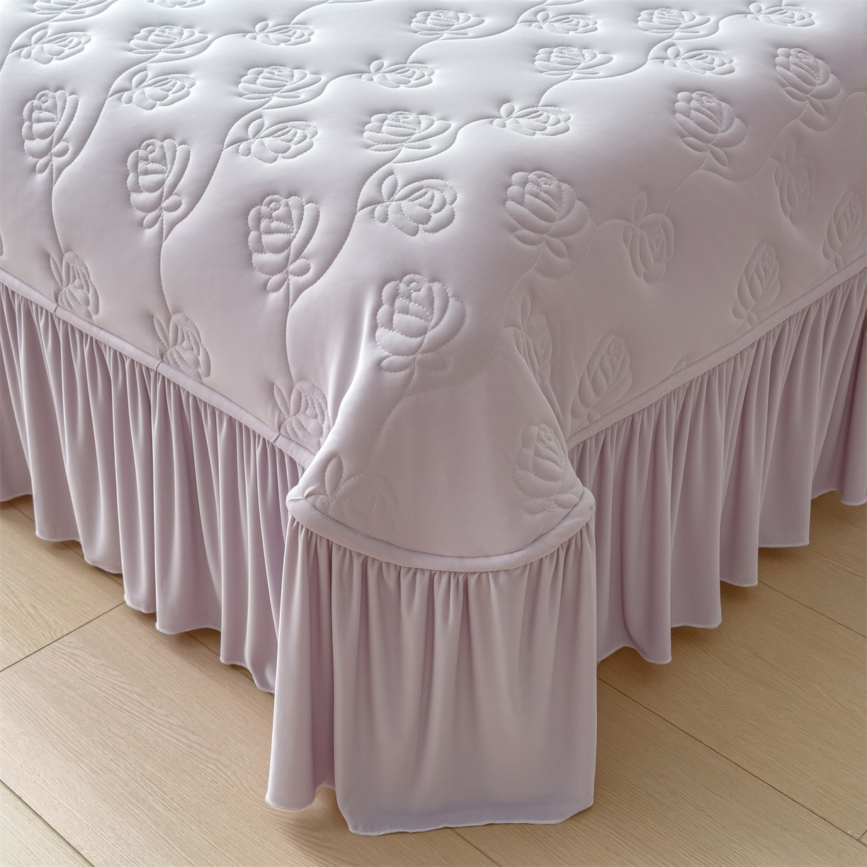 91家纺网 家纺一手货源 找家纺 （总）雯豆家纺 【10A抗菌】2026新款氨纶凉感丝花边床裙床盖夏季冰感床罩+花边夏被四件套,氨纶花边床裙-香芋紫,氨纶花边床裙-奶黄,氨纶花边床裙-浅粉,氨纶花边床裙-浅灰,氨纶花边床裙-水蓝,组合