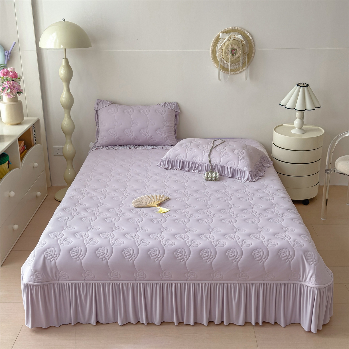 91家纺网 家纺一手货源 找家纺 （总）雯豆家纺 【10A抗菌】2026新款氨纶凉感丝花边床裙床盖夏季冰感床罩+花边夏被四件套