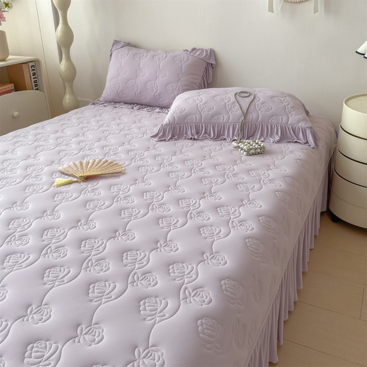 91家纺网 家纺一手货源 找家纺 （总）雯豆家纺 【10A抗菌】2026新款氨纶凉感丝花边床裙床盖夏季冰感床罩+花边夏被四件套