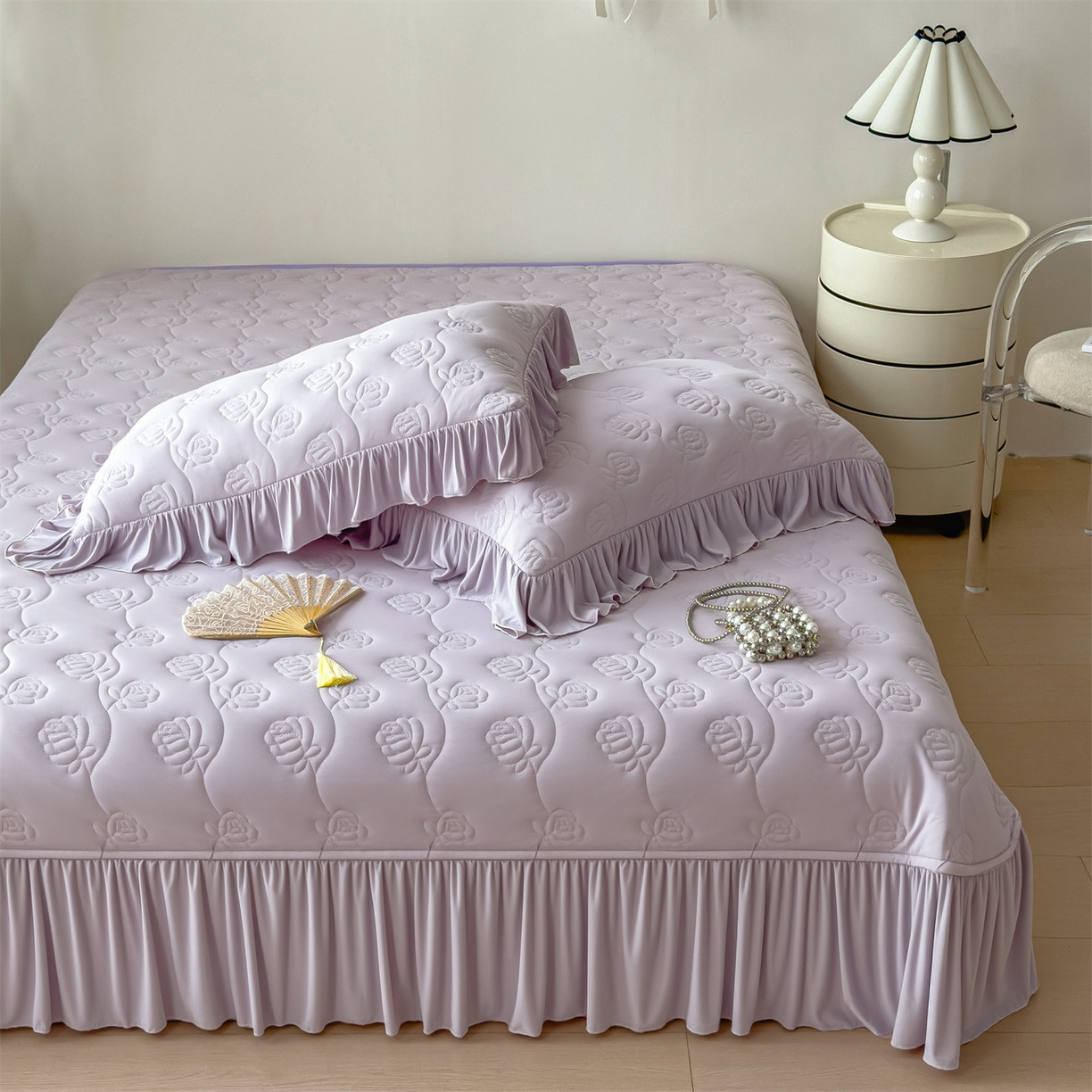 91家纺网 家纺一手货源 找家纺 （总）雯豆家纺 【10A抗菌】2026新款氨纶凉感丝花边床裙床盖夏季冰感床罩+花边夏被四件套