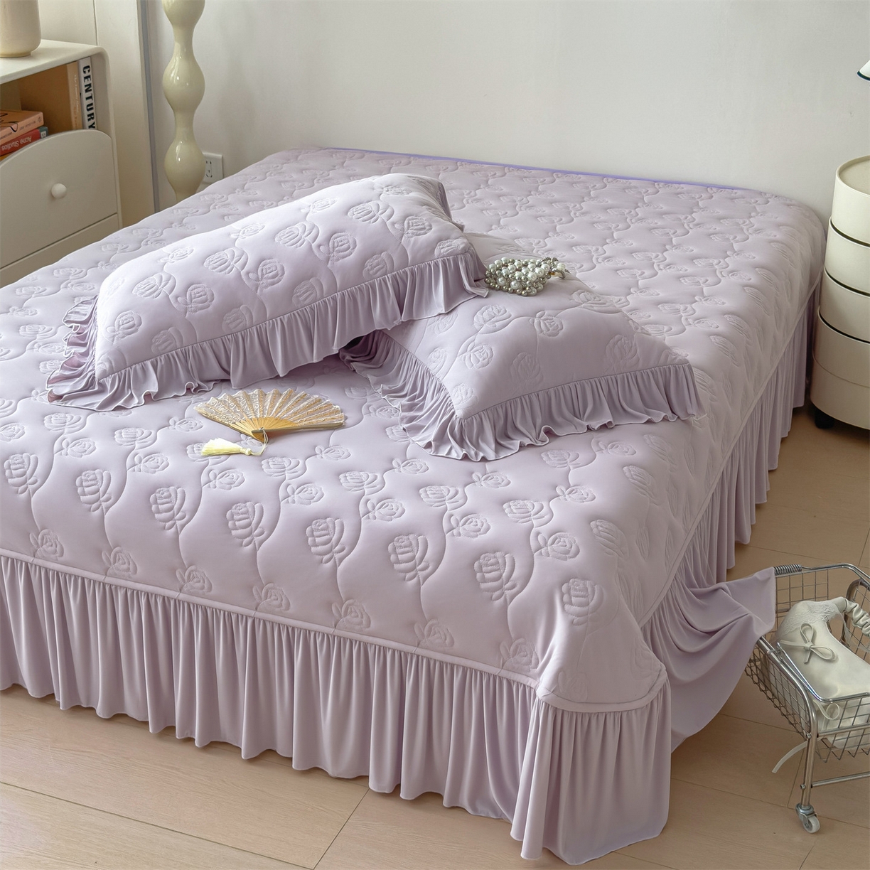 91家纺网 家纺一手货源 找家纺 （总）雯豆家纺 【10A抗菌】2026新款氨纶凉感丝花边床裙床盖夏季冰感床罩+花边夏被四件套