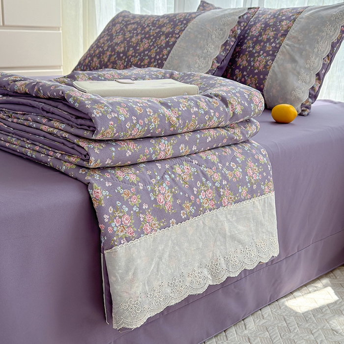 （总）竹合家纺 2026春夏新款古法水洗仿棉云感棉夏被四件套全棉花边印花夏凉被空调被