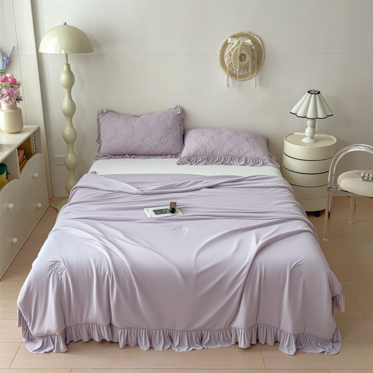 91家纺网 家纺一手货源 找家纺 雯豆家纺 【10A抗菌】2026新款氨纶凉感丝花边夏被夏凉被夏季冰丝空调被子被芯 氨纶花边夏被-香芋紫