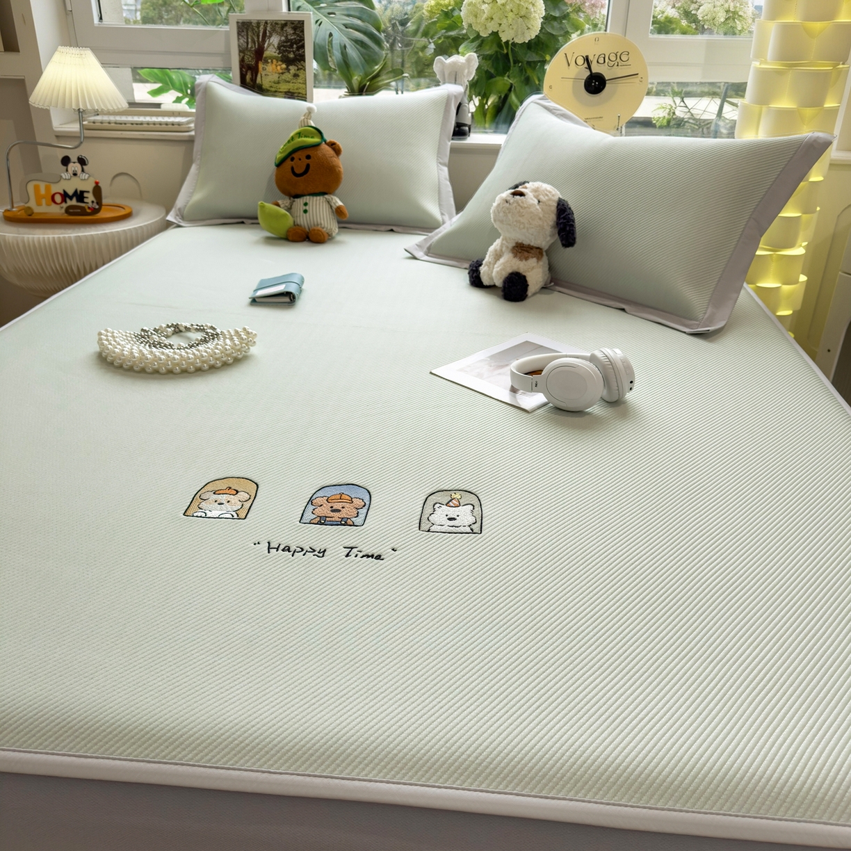 91家纺网 家纺一手货源 找家纺 眠多宝（绒多宝） 2026新款可机洗冰豆豆冰丝席凉席席子a类母婴级婴儿可用凉感值过0.21夏天 萌趣时光床笠款