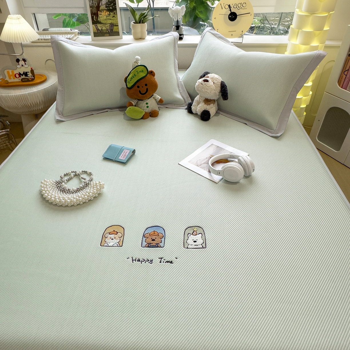 91家纺网 家纺一手货源 找家纺 眠多宝（绒多宝） 2026新款可机洗冰豆豆冰丝席凉席席子a类母婴级婴儿可用凉感值过0.21夏天 萌趣时光床笠款