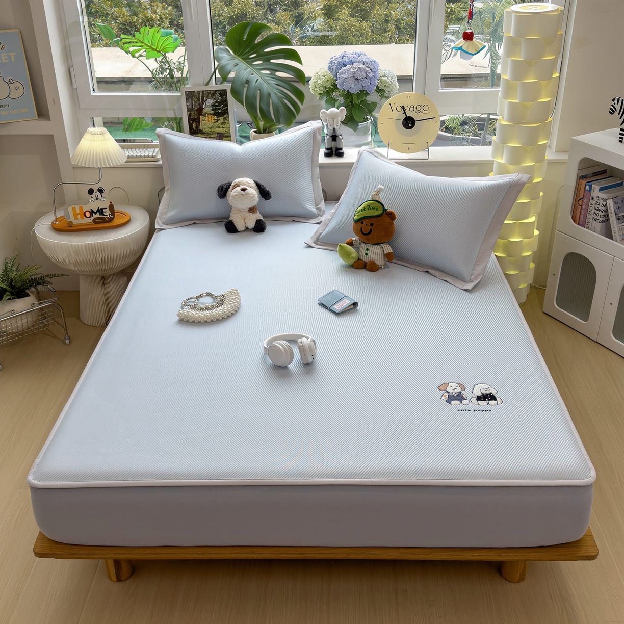 91家纺网 家纺一手货源 找家纺 眠多宝（绒多宝） 2026新款可机洗冰豆豆冰丝席凉席席子a类母婴级婴儿可用凉感值过0.21夏天 可爱小狗床笠款