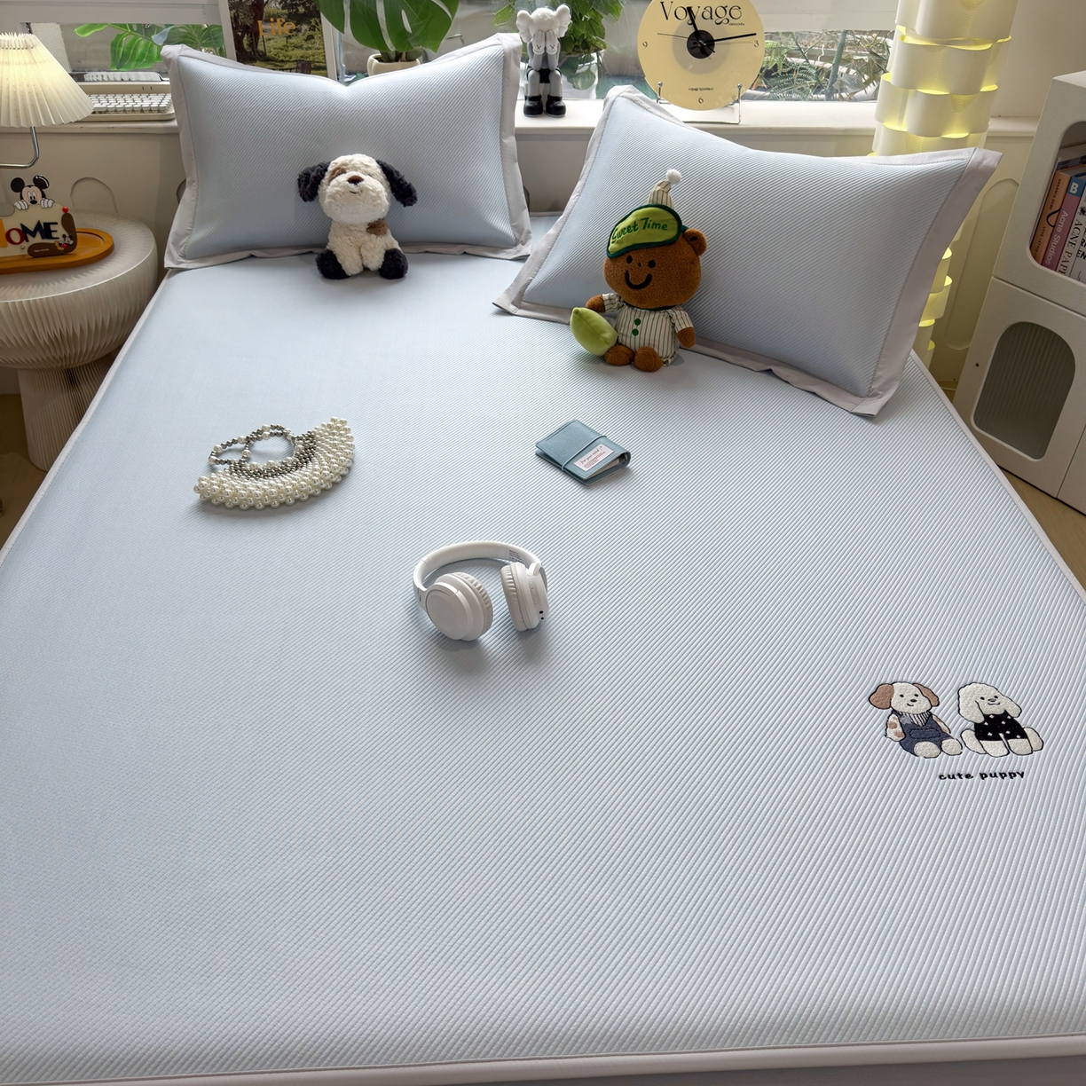 91家纺网 家纺一手货源 找家纺 眠多宝（绒多宝） 2026新款可机洗冰豆豆冰丝席凉席席子a类母婴级婴儿可用凉感值过0.21夏天 可爱小狗床笠款